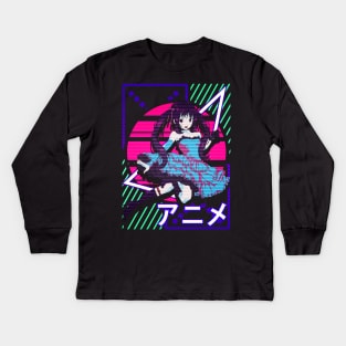 Aesthetic Vaporwave Anime Girl EDM Dance Music Kids Long Sleeve T-Shirt